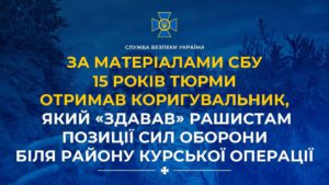 15 років тюрми отримав коригувальник, який «здавав» рашистам позиції Сил оборони